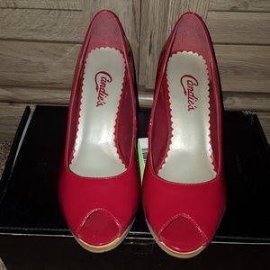 Candies red "patent leather" like heel